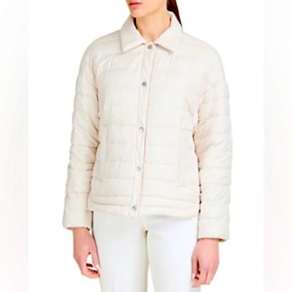 Courtside Cream Button Up Italian Coat Sz L IT 46